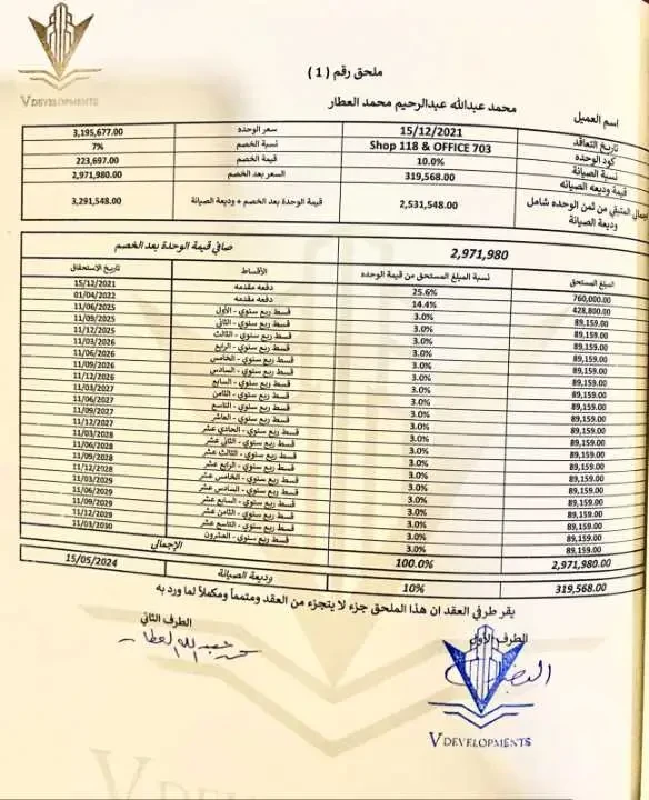 محل ومكتب وغرفة فندقية للبيع في V Business Tower