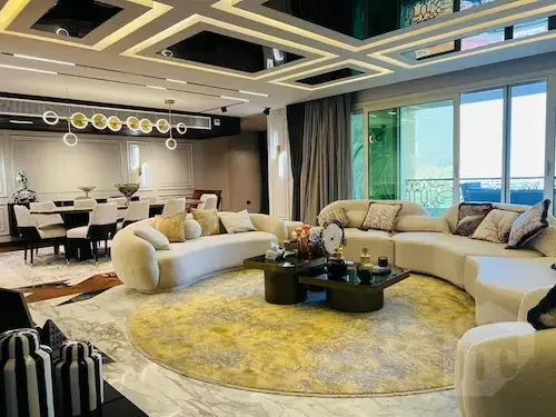Apartment for sale in Dokki spacious furnished living room with modern design and stylish lighting