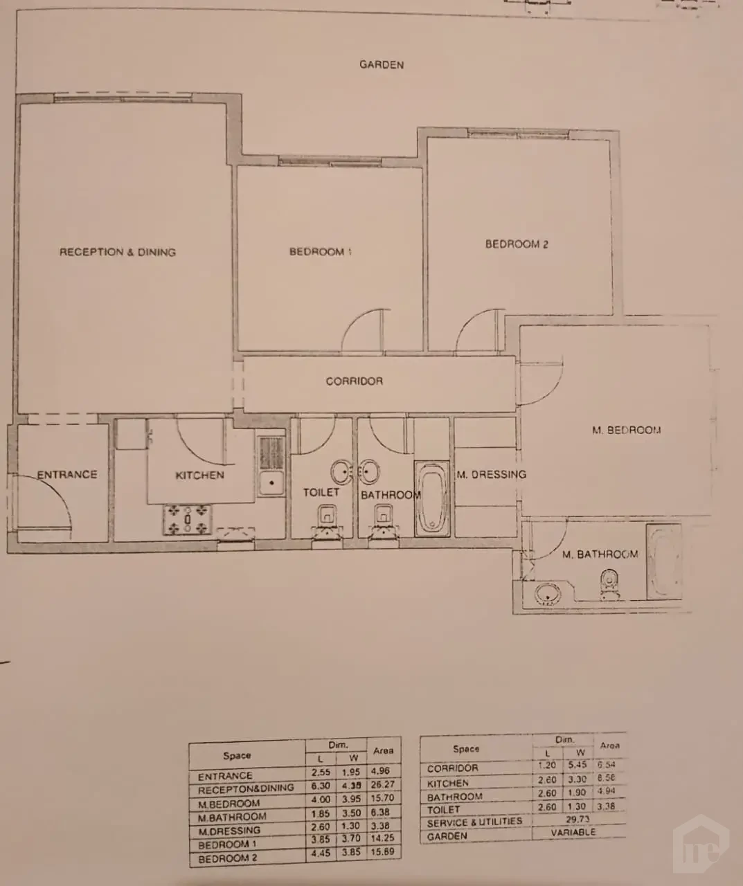Floor plan for a corner garden apartment for sale in Mountain View
