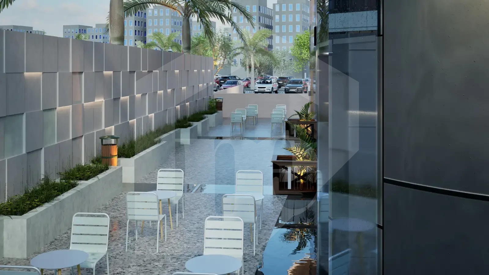 Outdoor walkway and seating area at Siam Mall